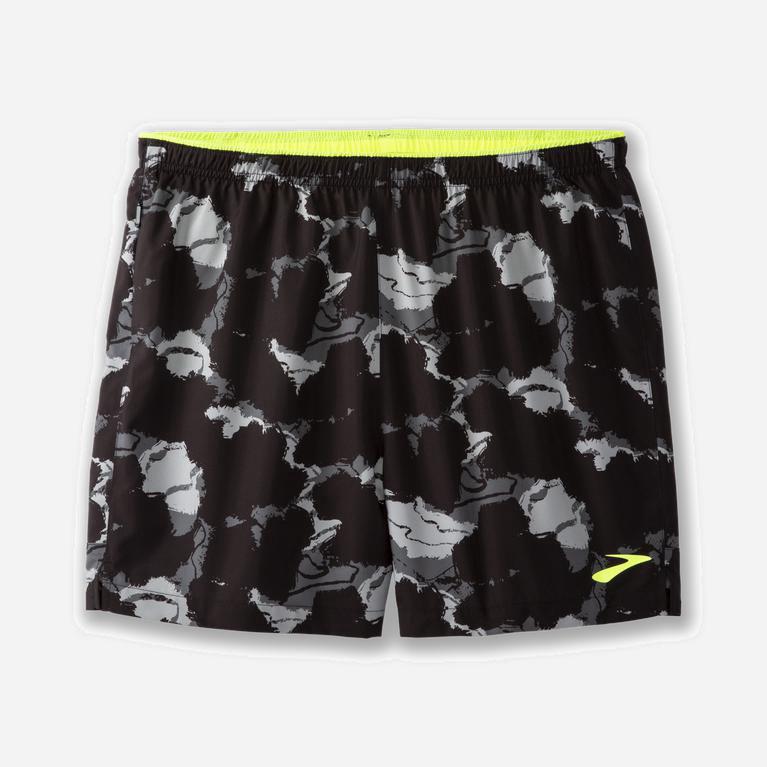 Brooks Men's Go-To 5 Running Shorts Singapore - Black/Concrete Camo (73025-QCME)